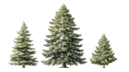 Snowy pine trees isolated on transparent background