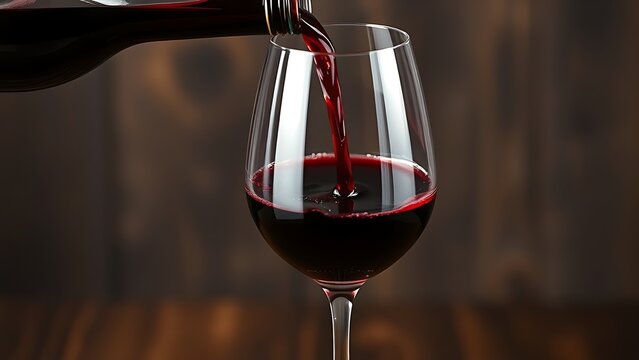Red wine being poured into glasses with burgundy liquid.