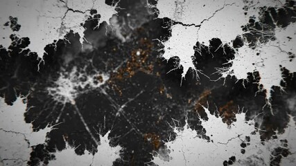Abstract grunge background with black ink splatters, cracked paint texture, and dramatic film effects