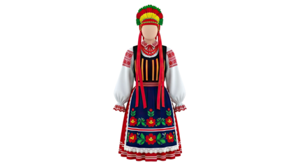 Traditional Ukrainian Folk Costume with Embroidered Details and Headdress
