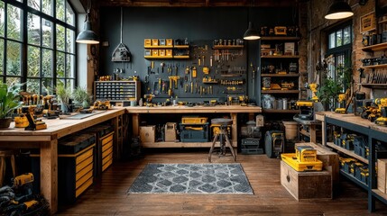 Well-organized workshop stocked with tools and equipment for any DIY project