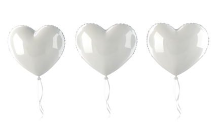 Three white heart balloons on transparent background for valentine's day decoration