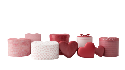 Valentine's day gift boxes, romantic love theme, heart-shaped designs, isolated on transparent background