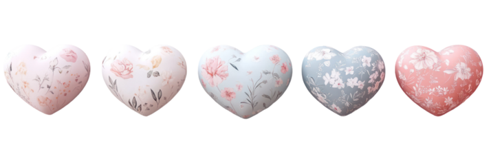 Romantic valentine hearts, love symbols, isolated on transparent background