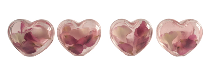 Valentine's day heart shaped glass ornaments on transparent background