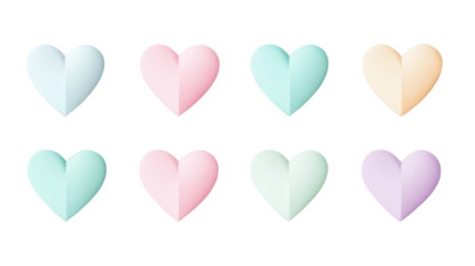 Colorful valentine hearts isolated on transparent background
