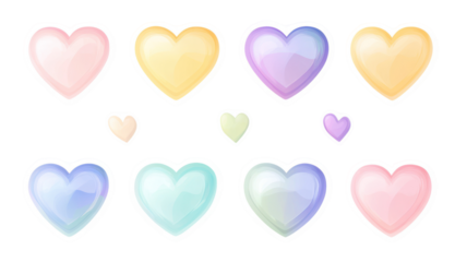Colorful valentine hearts isolated on transparent background