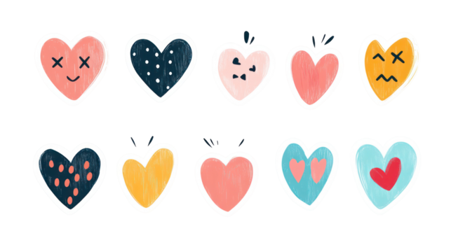 Colorful valentine hearts illustration set on transparent background - Powered by Adobe