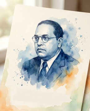 Artistic watercolor portrait of Dr B R Ambedkar a tribute to the Indian leader.