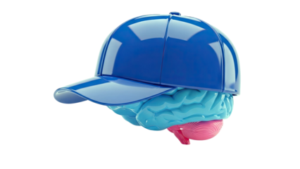Blue baseball cap on a stylized brain