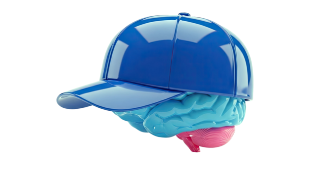 Blue baseball cap on a stylized brain - Powered by Adobe