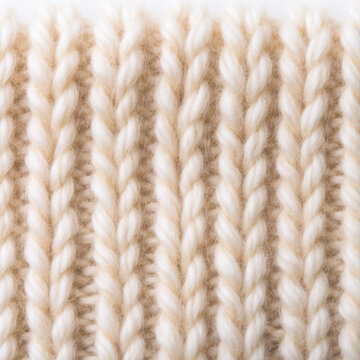 Close Up of a Thick Cream Colored Knitted Fabric with Vertical Ribbing Texture. High Resolution Stock Photo Digital Image