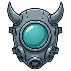 Futuristic Gas Mask with Horns and Glowing Lens
