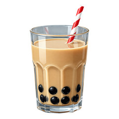 Glass of bubble tea with tapioca pearls and straw
