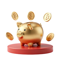 Golden Piggy Bank With Floating Cryptocurrency Coins