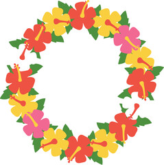 Simple Flat Hibiscus Flower Circle Wreath Tropical Decoration Illustration