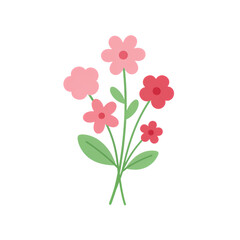 Illustration of pink and red flowers with green leaves.