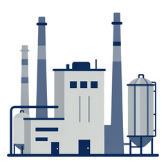 Industrial factory with tall chimneys and storage tanks