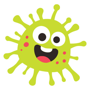 cartoon cute green germ bacteria flat color vector illustration template design