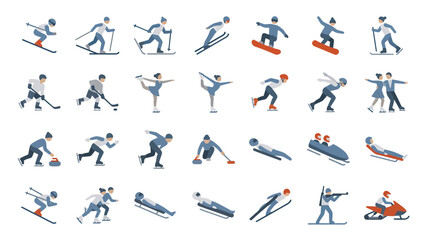 Fototapeta premium Winter Sports Flat Icons � Alpine Ice Snow Disciplines Set