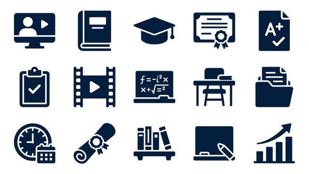 Education E Learning Solid Icon Set Academic Filled UI