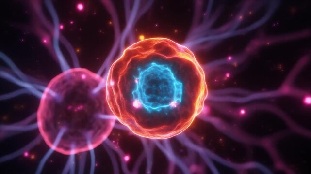 Vibrant illustration of cellular structures interacting.