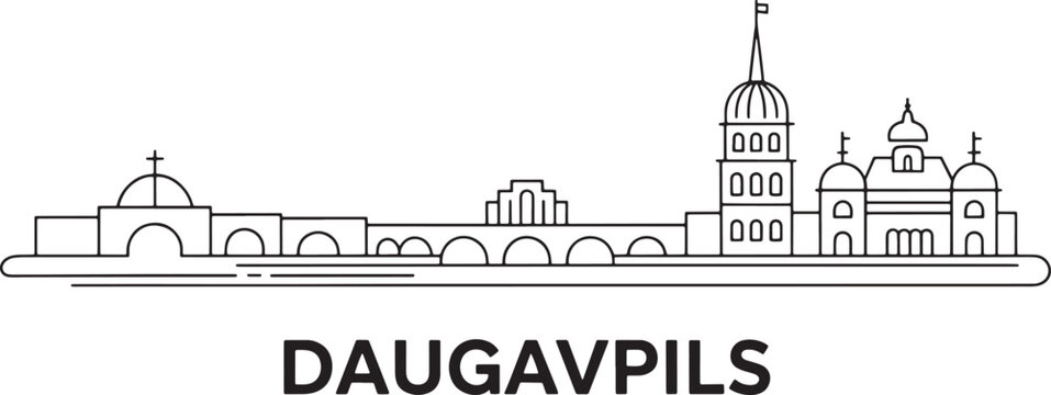 Daugavpils latvia skyline vector city outline illustration panoramic architecture landmark drawing bridge