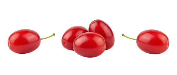 Ripe Red Cornelian Cherries Isolated on White Background