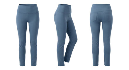 Blue High-Waisted Leggings - Front, Side, and Back Views