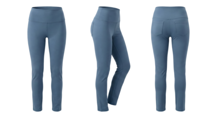 Blue High-Waisted Leggings - Front, Side, and Back Views