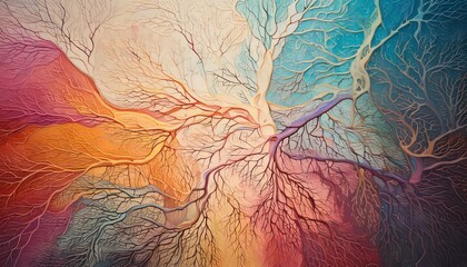 Fototapeta premium Vivid abstract artwork of a network of tree-like lines in a spectrum of colors