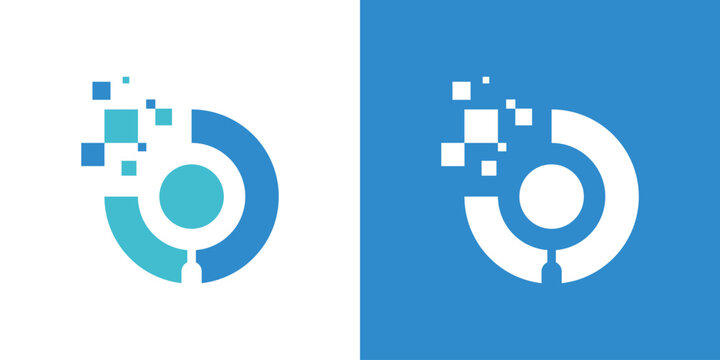 Dual meaning logo combining people and a digital magnifying glass, symbolizing data insight, analysis, research, and human-centered digital solutions.