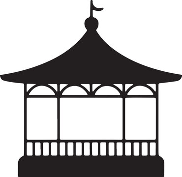 Black silhouette icon of classic victorian bandstand kiosk garden music pavilion gazebo architecture