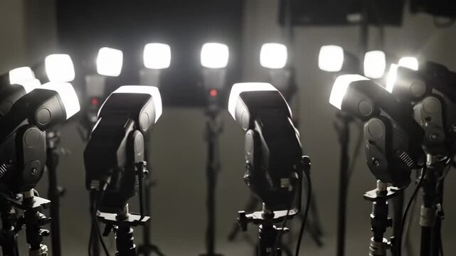 Multiple studio es arranged in a circle, providing bright and even lighting for photography.
