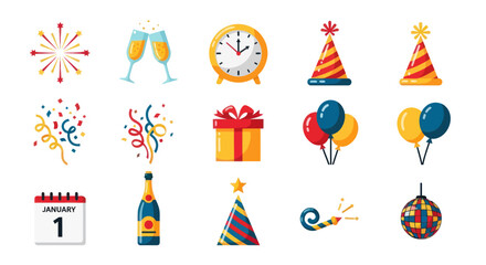 Festive icons celebrating events featuring various party elements