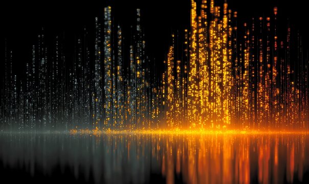 Digital Rain of Data and Code in Orange and Gray