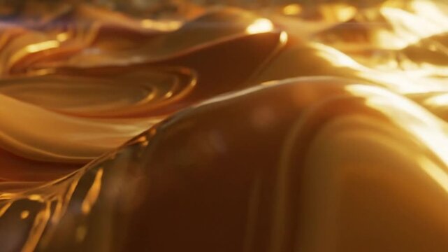 Abstract golden flowing liquid waves with beautiful highlights and reflections for a luxurious background