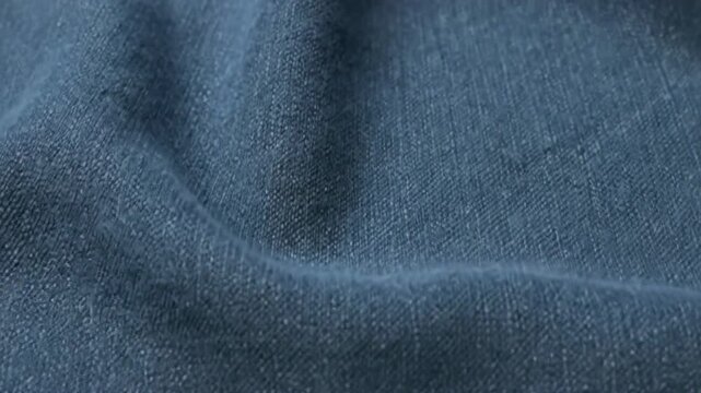 Close-up of dark blue denim fabric with soft folds and subtle texture.