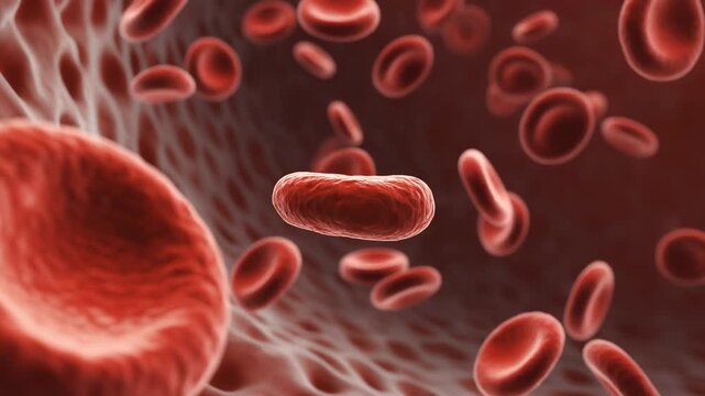 Red blood cells flowing through a vessel.