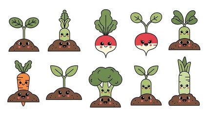 Cartoon Vegetables Growing in Soil.