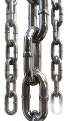 Obraz premium Metallic chain detail, hanging with shiny links casting soft reflections on white background