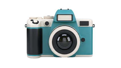 Retro Teal and Cream Camera with Built-in Flash