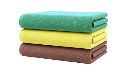 Fototapeta premium Stack of Folded Towels: Green, Yellow, and Brown