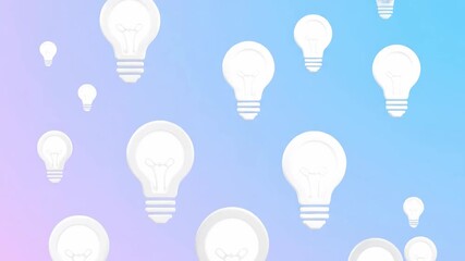 White Light Bulb Icons Floating Up Blue Pink Gradient Background