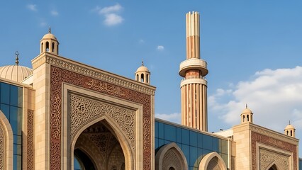 Ornate Mosque Architecture with Minaret and Archways