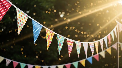 Colorful bunting flags against blurred background
