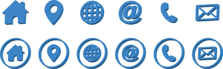 Blue 3D Contact and Navigation Icons Set