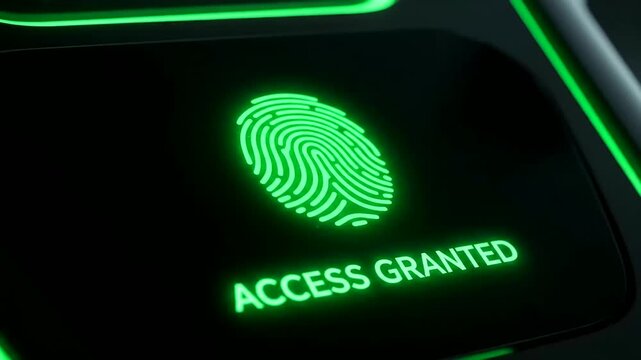 Dynamic Fingerprint Scan Animation for Secure Access Granted, Illustrating Advanced Biometric Identity Verification Technology.
