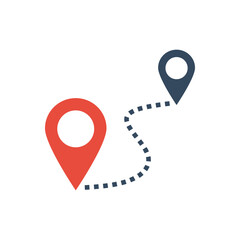 two map points and path from one to other, we have moved pictogram, navigation flat vector icon