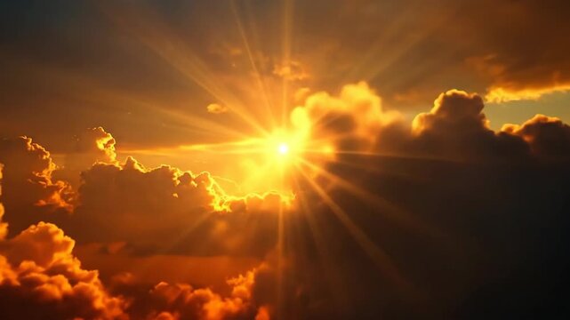 Radiant sunlight shining through f clouds, creating a beautiful and ethereal atmosphere.